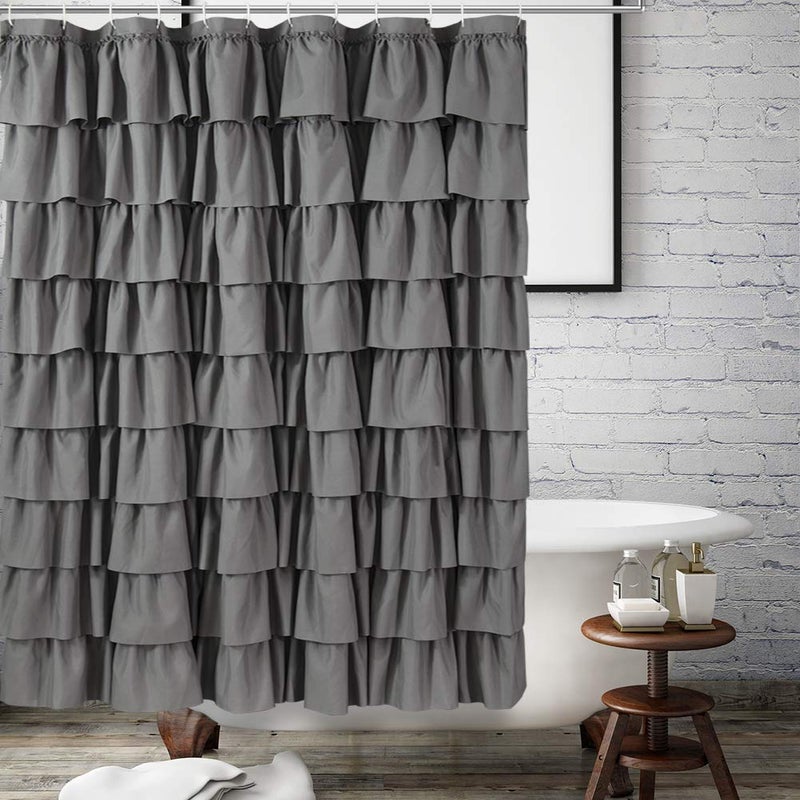 WestWeir Gray Ruffle Shower Curtain, Elegant Fabric, Soft & Fluffy, 72x72, Stylish Bathroom Decor, Durable, Easy Care, Classic & Beautiful Ruffled Design for Women's Bathroom - Image 4